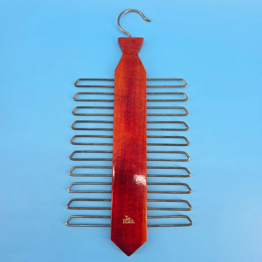 The Tie Rack Vintage Wooden Tie Hanger Organizer Mahogany Finish 20 Hook Holder